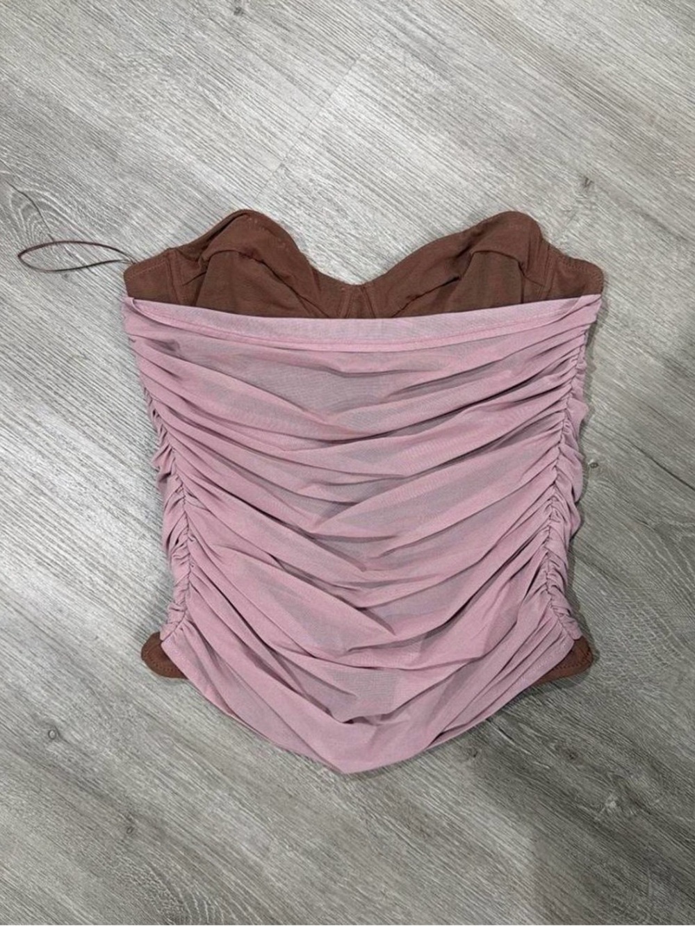 Zara Dusty Pink Ruched Strapless Camisole with Brown Lining